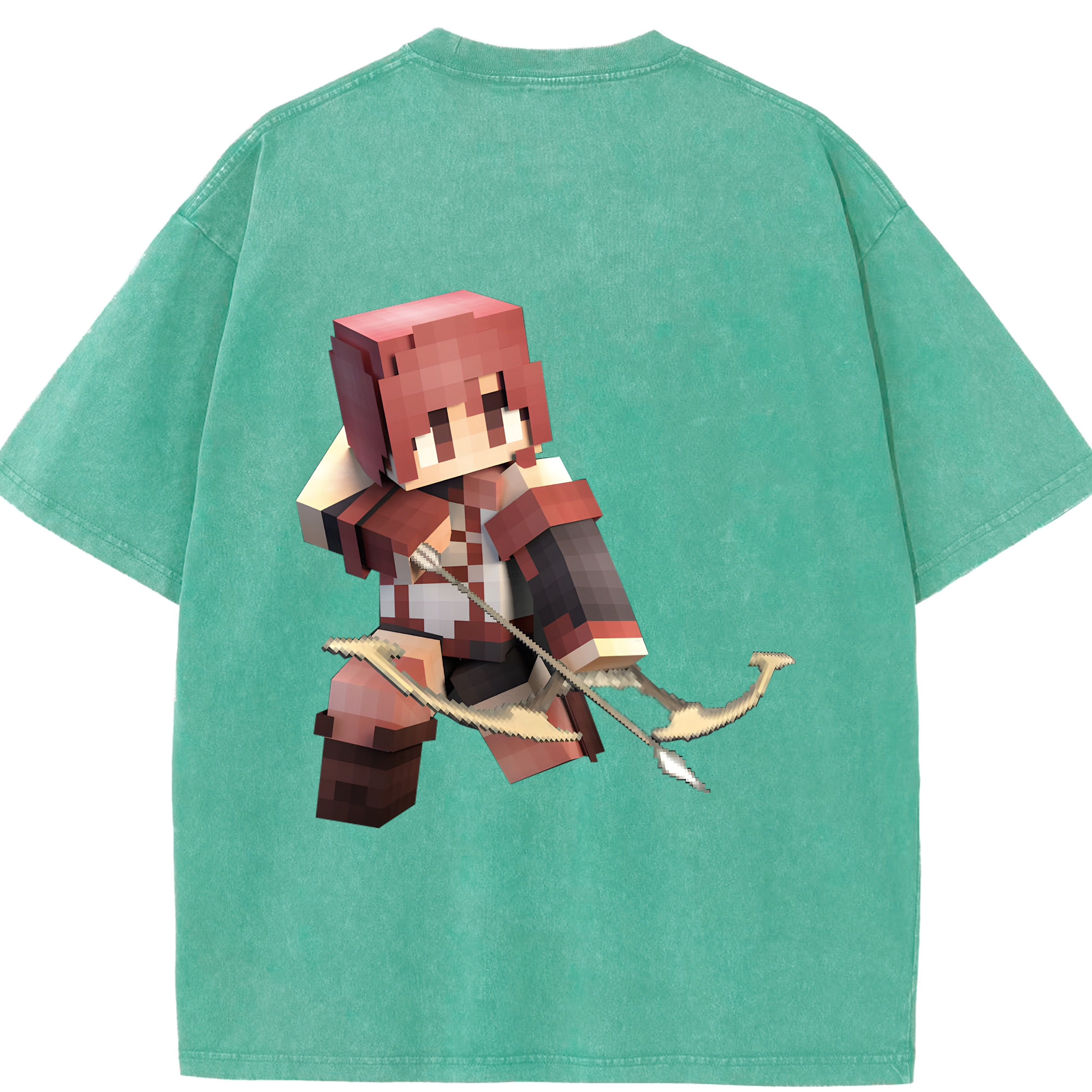 （画像用） マインクラフト ブロックの世界 Minecraft MC Block world 綿100% ヴィンテージ風 半袖Tシャツ（背面プリント）